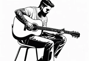 man on chair playing guitar tattoo idea