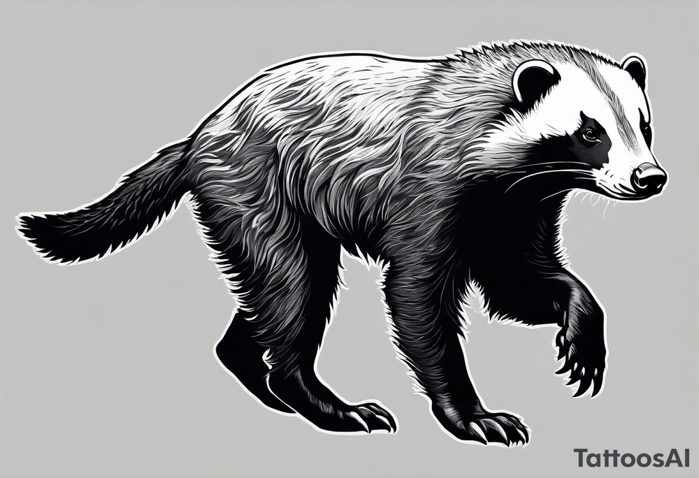 honey badger climbing-over, claws, rear view, on its back legs tattoo idea