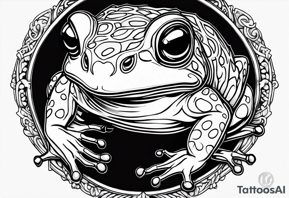 Toad in a child’s hand tattoo idea