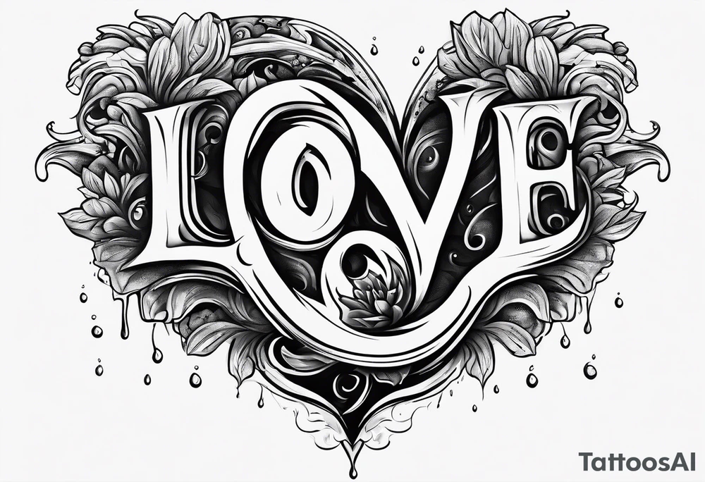 the words love drought in a nice font with a melting heart design underneath it tattoo idea