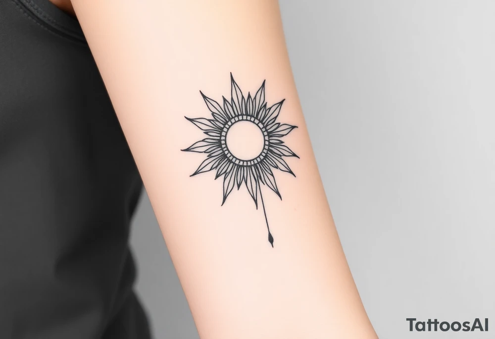 Shining Mystical sun with long  leaning sunflower sun tattoo idea