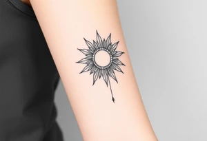 Shining Mystical sun with long  leaning sunflower sun tattoo idea