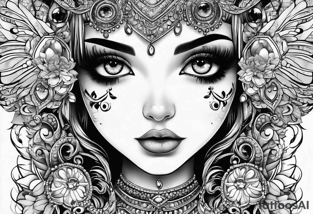 big eyes with lighting tattoo idea