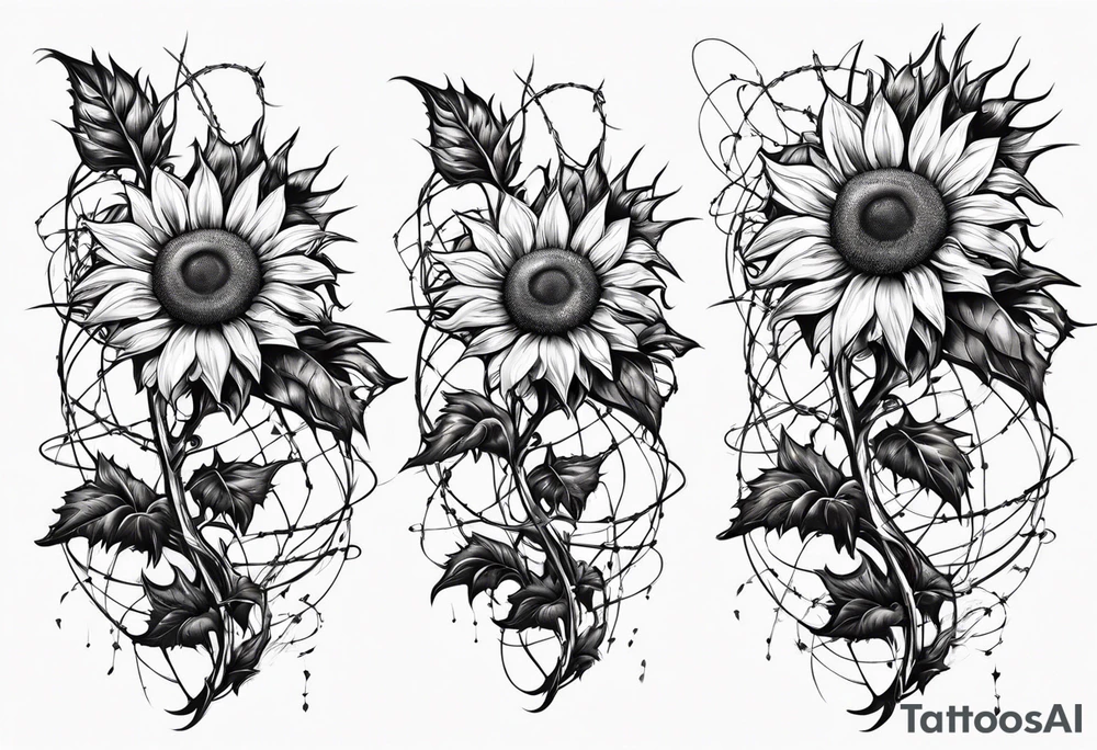 Sunflower and barbed wire half sleeve tattoo idea