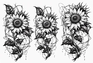 Sunflower and barbed wire half sleeve tattoo idea