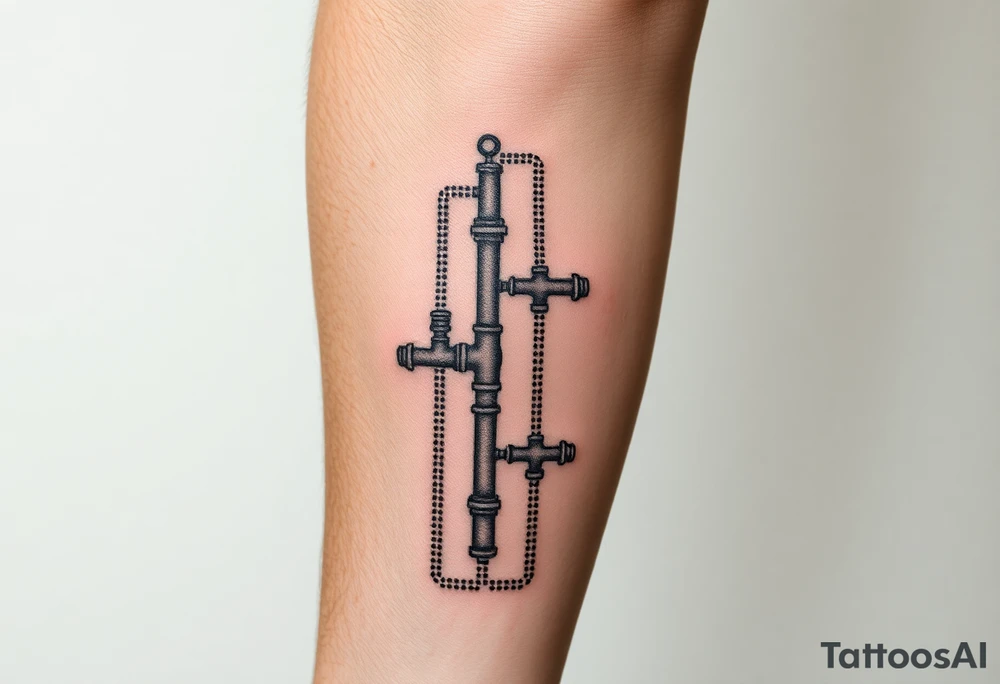 detailed system of plumbing pipes vertical tattoo idea