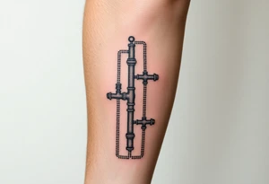 detailed system of plumbing pipes vertical tattoo idea
