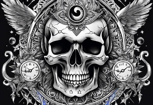 Skull with third eye and dagger through it with the phases of the moon at the bottom tattoo idea