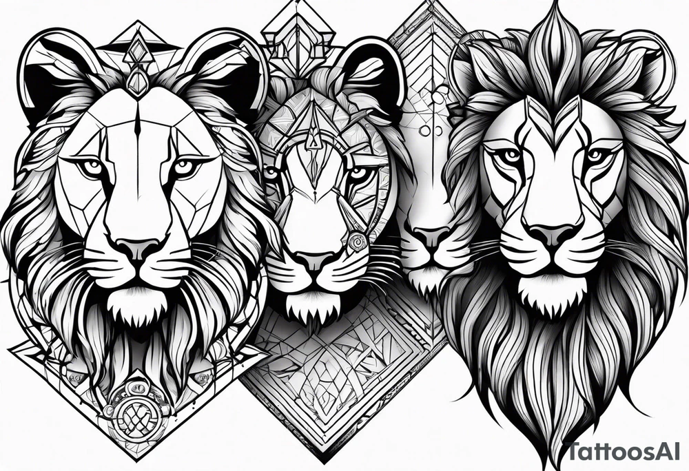 tattoo full sleeve that includes lion, cancer, aquarius and sagittarius signs tattoo idea