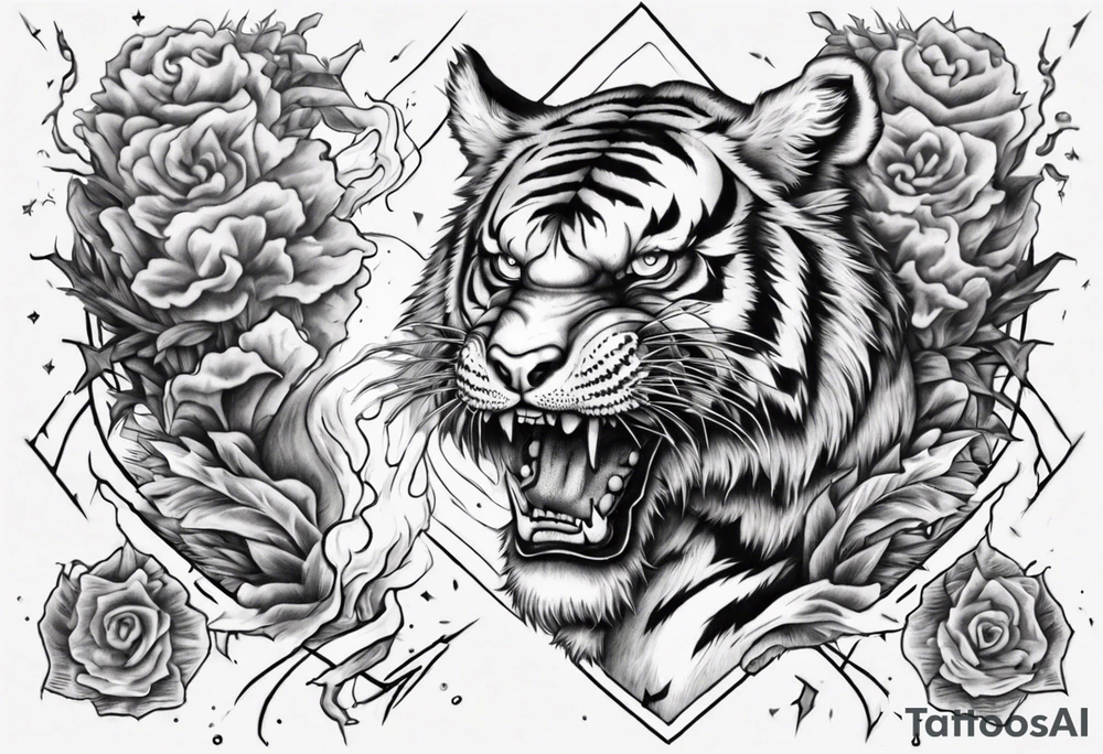 A tiger surrounded by lightning for a forearm sleeve. Also leaving room for a symbol to be below the tiger tattoo idea
