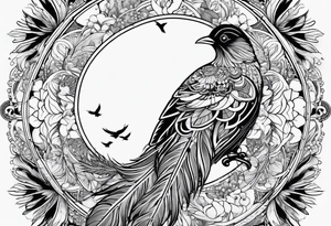 Mandala feather with birds, music, yin and yang, water tattoo idea