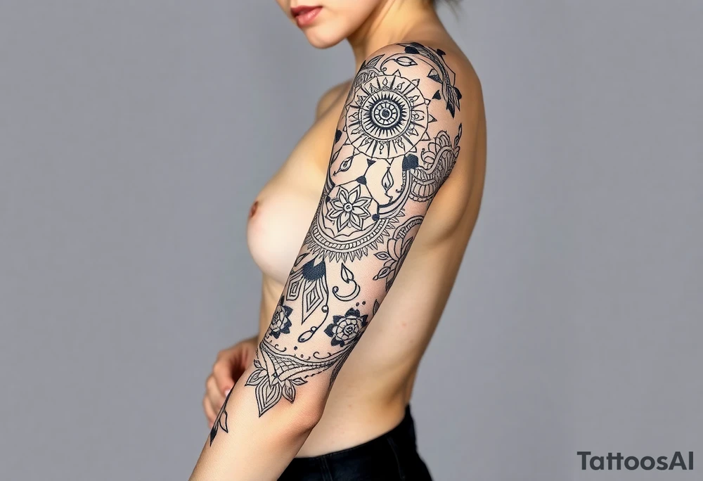 shaman style mytical bold line with rhyme tattoo idea