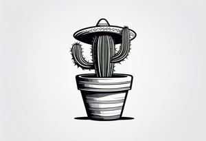 Cactus in a pot wearing a sombrero black and grey tattoo idea