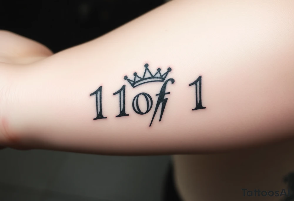 forearm I want it to say 1of1 with a crown above “of” with lightning shadow tattoo idea
