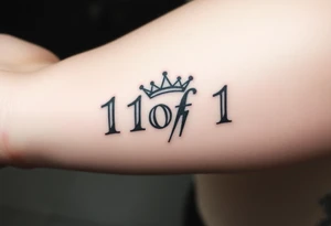 forearm I want it to say 1of1 with a crown above “of” with lightning shadow tattoo idea