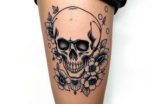 Skull nurse with flower’s and honey combs background tattoo idea