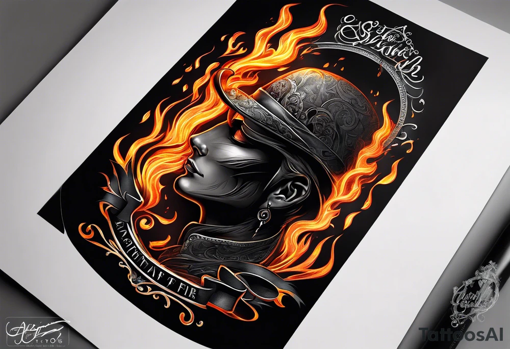 shadow in a fire with script "can't escape" tattoo idea