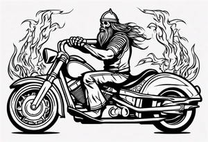 i want a tattoo of a big viking skeleton riding a motorcycle with flames and I want the words “Viking Customs” in the design tattoo idea