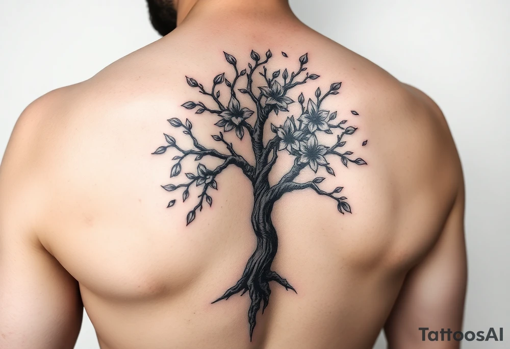 Je veux un tatouage pour le cou entier.  Avec un arbre des fleurs des hirondelles et deux corbeaux viking tattoo idea