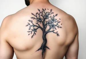 Je veux un tatouage pour le cou entier.  Avec un arbre des fleurs des hirondelles et deux corbeaux viking tattoo idea