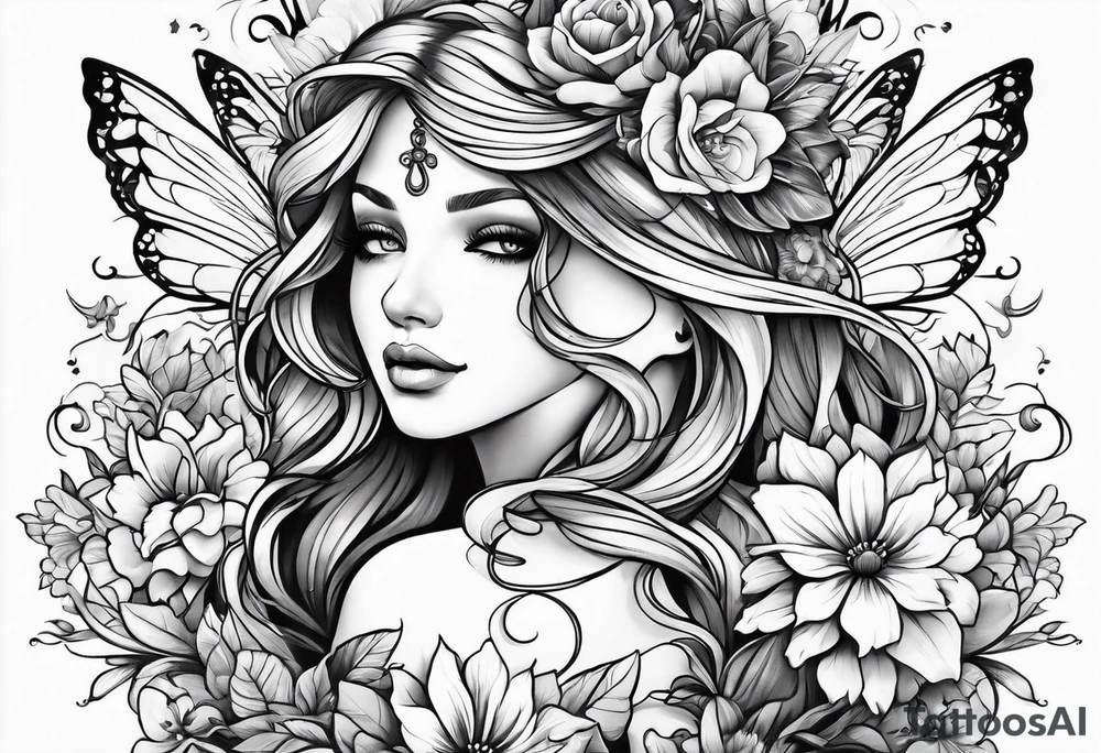 Flowers and fairies tattoo idea