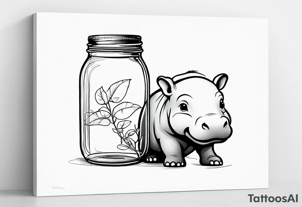 Baby hippo with Mason jar tattoo idea