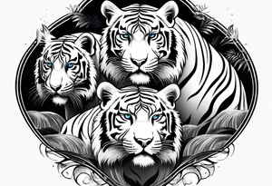 Two white tigers in nature separated by a waterfall tattoo idea