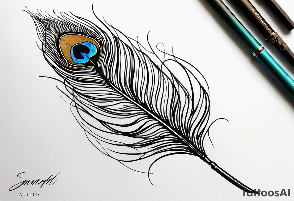 pen and peacock 
feather tattoo idea