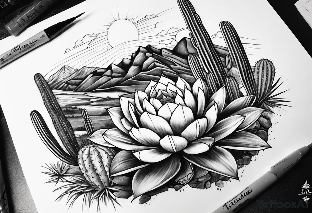 Mountain,  cactus, forearm tattoo idea