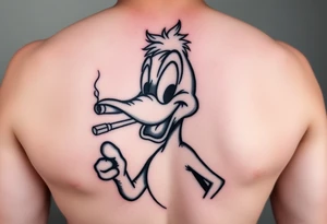 Older Daffy duck smoking a blunt of marijuana tattoo idea