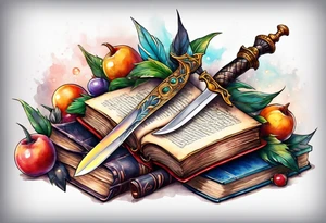 Dagger and books fantasy tattoo idea