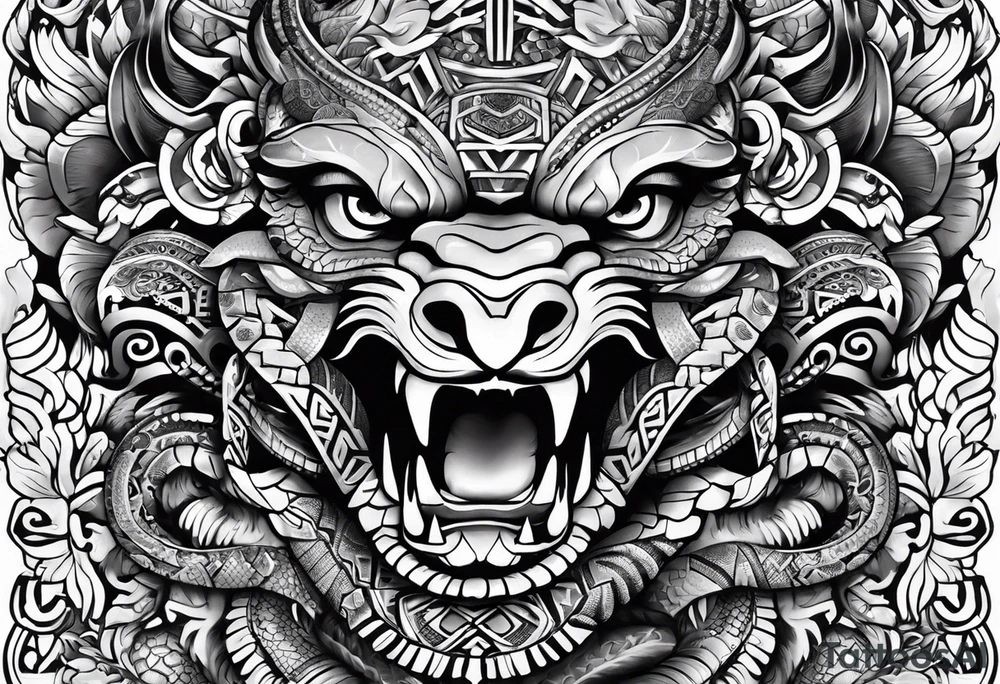 aztec snake sleeve tattoo idea
