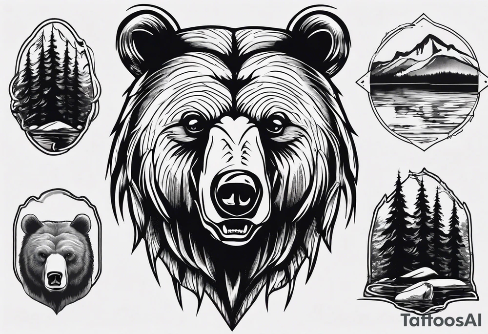 bear head, forest, lake, appalachia, arm sleeve tattoo tattoo idea bear head, forest, lake, appalachia, arm sleeve tattoo tattoo idea