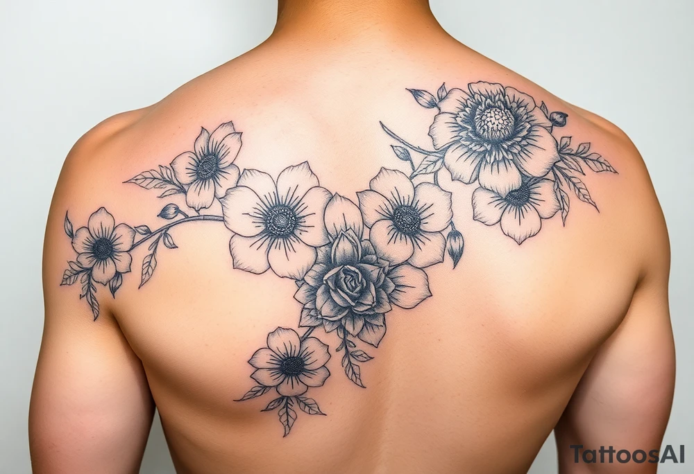 Arm sleeve with a variety of flowers and honeycomb filler tattoo idea