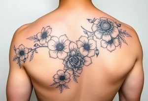 Arm sleeve with a variety of flowers and honeycomb filler tattoo idea