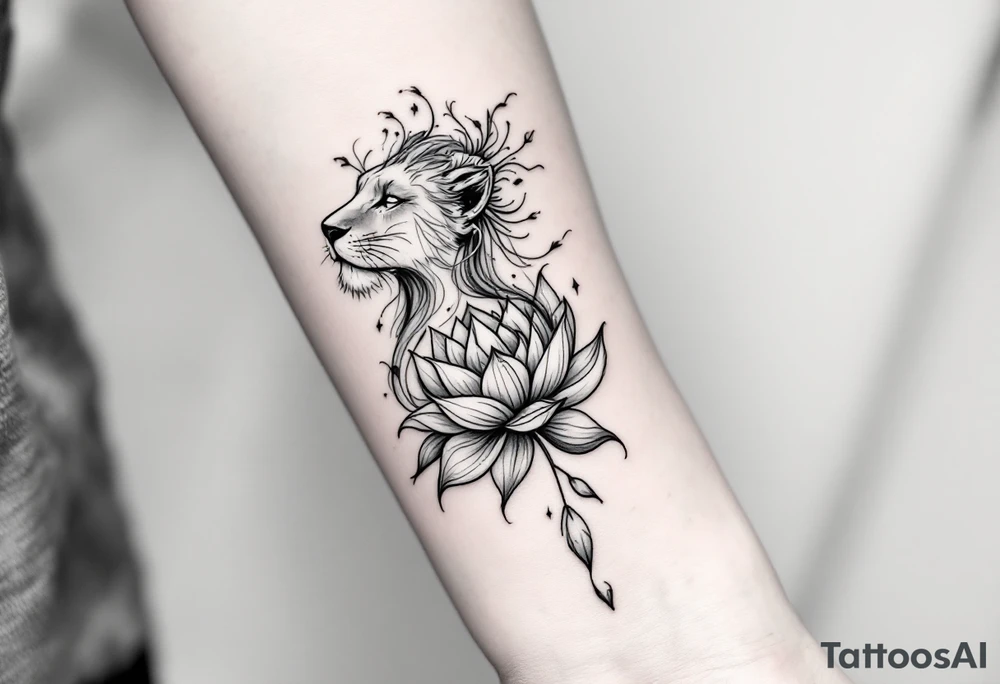 Lioness and lotus flower tattoo idea