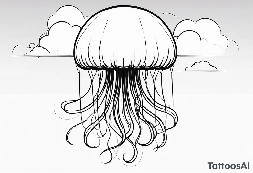 jellyfish with a small head and really long tentacles. Add clouds behind it like it’s floating in the sky tattoo idea