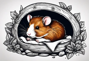 A black hamster sleeping in his bed tattoo idea