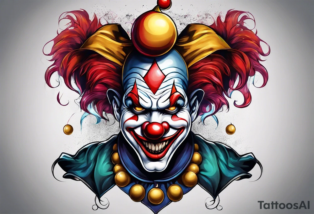 Split-faced jester clown tattoo idea