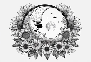 Cancer, moon, sunflower, flowers, fairy, goddess, love, kind, fierce, sun, caring, tattoo idea