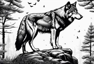 Wolf watching over little girls tattoo idea