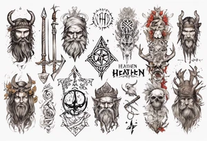 pagan sleeve with heathen writing tattoo idea