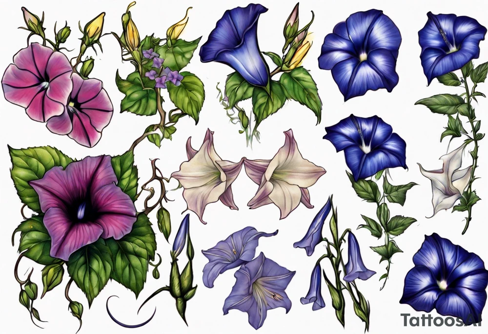 Morning glory and larkspur tattoo idea