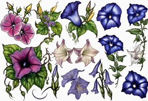 Morning glory and larkspur tattoo idea