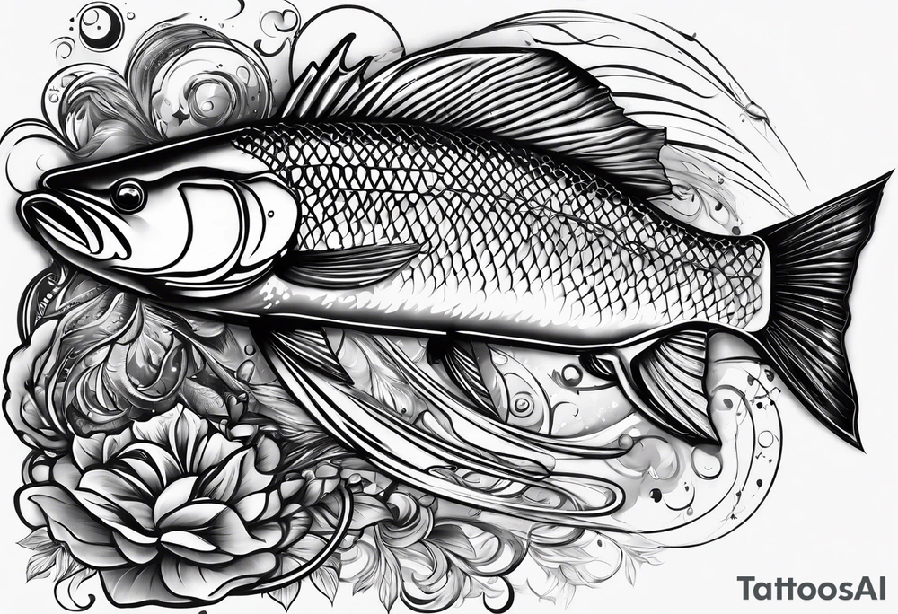 Fishing pole with memorium of a friend tattoo idea