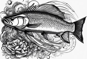 Fishing pole with memorium of a friend tattoo idea