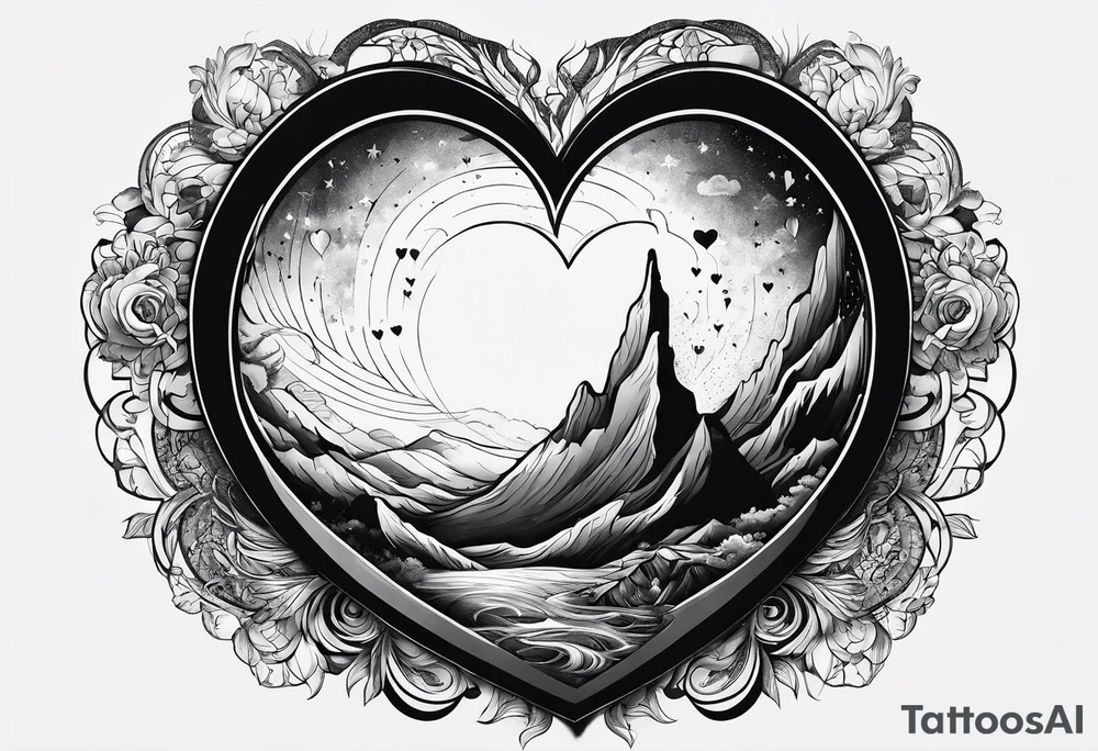 A open black hole, heart inside the hole showing unconditional love for male tattoo idea