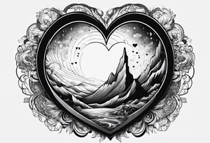 A open black hole, heart inside the hole showing unconditional love for male tattoo idea