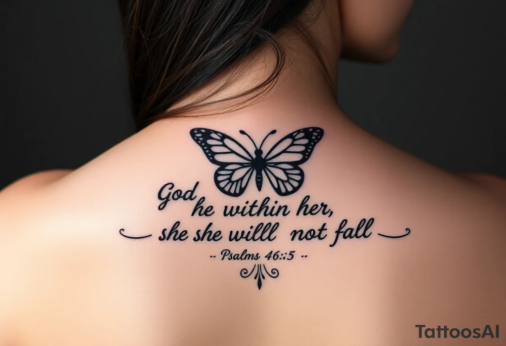 "God is within her; she will not fall" Psalms 46:5 with a butterfly tattoo idea