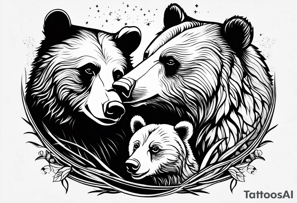 mother bear with cub facing each other looking at each other tattoo idea